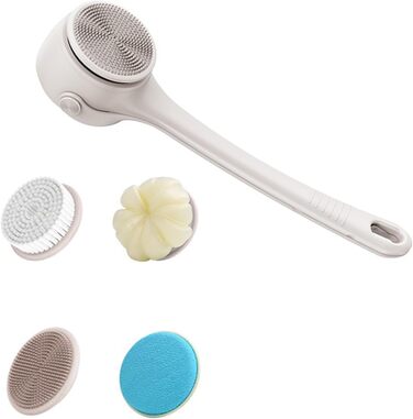 Multifunctional Electric Bath Brush, Shower Brush, Double Handle, 4 Interchangeable Heads for Cleaning