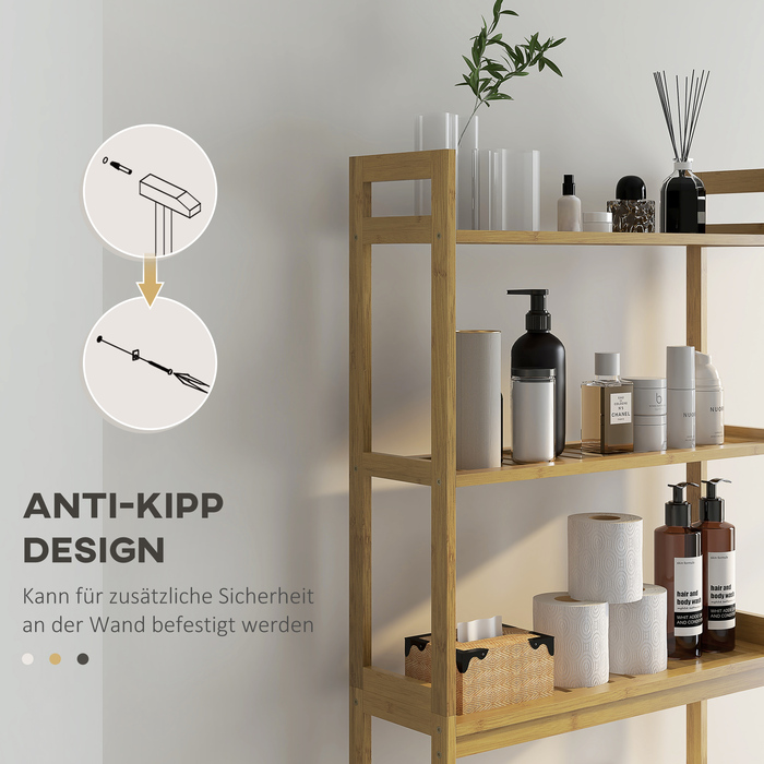 kleankin 3-Tier Toilet Bowl Shelf Bathroom Storage Rack with Tip-Over Protection Bamboo, Natural, Space-Saving Storage Shelf for Bathroom