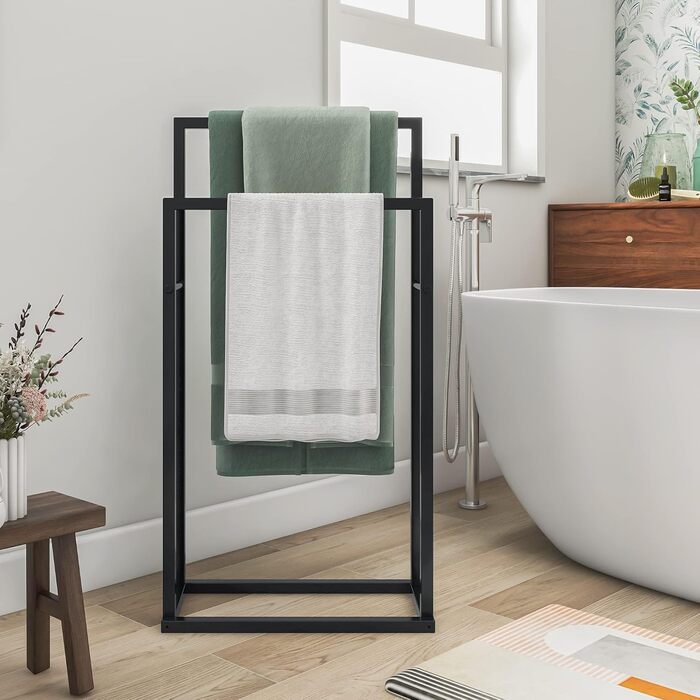 Підлогова сушарка для рушників з 5 полицями, чорного кольору, з двома кріпленнями