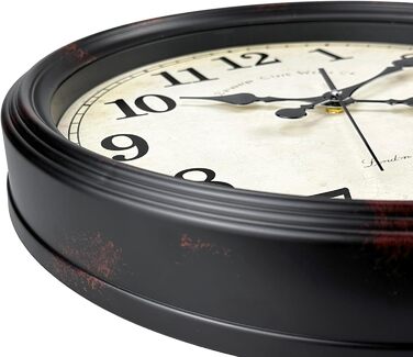 DIYZON Round Classic Wall Clock, Silent Non-Ticking, 40 cm High-Quality Quartz Vintage Clock, Large Number Retro Decorative Clock, Battery-Powered, Easy to Read for Home, Kitchen, Dining Room