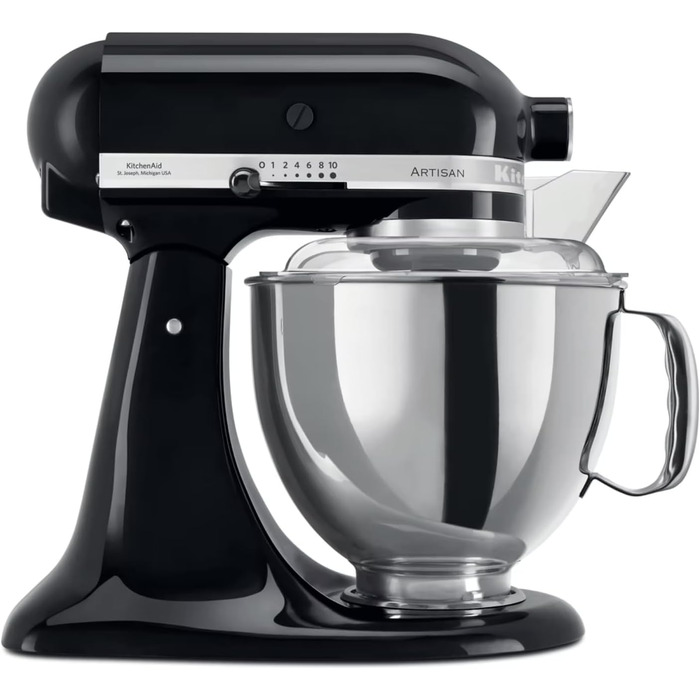 Кухонний комбайн KitchenAid Artisan з нахиленою чашею, тістоміс, 5 насадок, 2 чаші з нержавіючої сталі, 4.8 л, Onyx Black