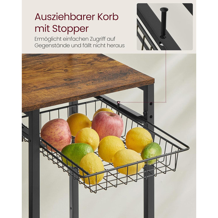 Полиця для кухні VASAGLE з розетками, 40x90x165.5 см, коричневий та чорний, KKS031K11