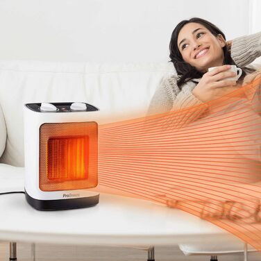 Про Breeze 2000W керамічний міні-нагрівач з автоматичною осциляцією, 2 режими, тихий, для вітальні, офісу, тераси - білий