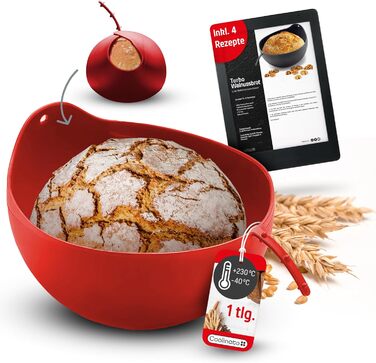 Coolinato – 3-in-1 Universal Bowl Silicone Mold 24 cm – Dough Bowl, Proofing Basket, and Bread Baking Mold all in one - BPA-Free & Oven-Safe up to 230°C – Platinum Silicone - Ideal for Mixing & Baking Bread - Red