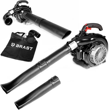 BRAST® Leaf Blower/Vacuum - Gas Powered 1.0kW (1.36HP) | 55L Collection Bag | Includes 2 Blow Pipes, Shoulder Strap & Anti-Vibration Handle | 4-in-1 Function | Blowing Speed 73 m/s