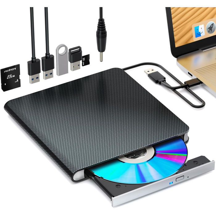 Зовнішній Blu-ray привід USB 3.0 та Type-C, портативний BD/DVD плеєр та рекордер для Windows та MacOS, чорний