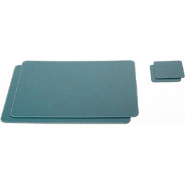 Placemats and Coasters made of Recycled Leather Table Sets, 2 Table Placemats, 40x30 cm and Coasters 10x10 cm (Petroleum Green)