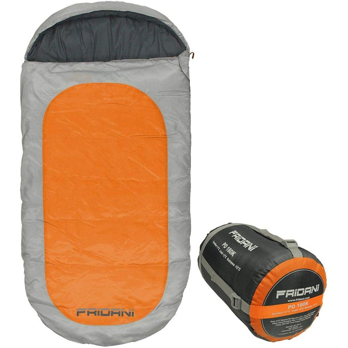 Fridani Kids Sleeping Bag PO 180x90cm XXL Comforter Sleeping Bag -12°C Orange Warm Water-Repellent Washable
