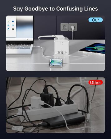 Мережний фільтр 7-в-1 з USB-портами, подовжувач на 3 розетки з вимикачем, кабель 2м, білий — для дому та офісу