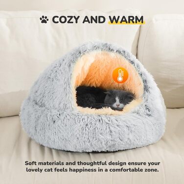 CATISM Cat Bed Washable Cat Sleeping Place for Cats Plush Pet Cat Head Pillow Cat Cushion Fluffy Kitten Puppy Snuggle Bed Pet Bed (Grey - XL(60cm))
