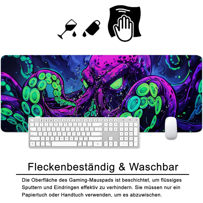 Килимок для миші Octopus, фіолетовий, 80x30 см, XL, великий, для геймінгу, під клавіатуру, Desk Pad & Desk Mat