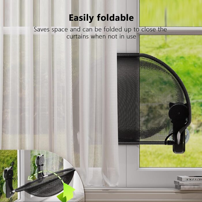 Cat Window Perch, Foldable & Stable Cat Beds - Breathable Cat Window Hammock for Monitoring, Sunbathing, and Climbing - Holds up to 18kg Maximum