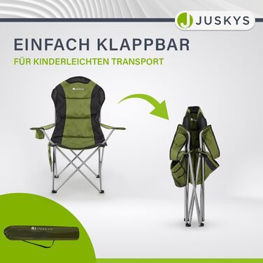 Крісло для кемпінгу Juskys Lido складне з підсклянником та кишенею - зручне та портативне для відпочинку на природі (зелене)