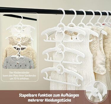 24 дитячі вішалки для одягу: економія місця, регульовані, 27.5-37 см, з гачками для штабелювання, неслизькі, для малюків та школярів, білі (24 шт.)