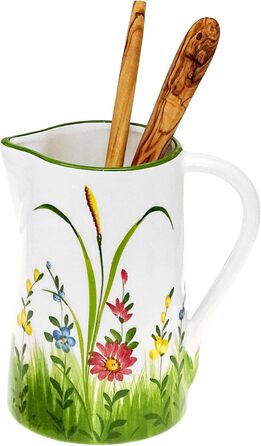 Handmade Italian Ceramic Pitcher Large, Jug with Wildflower Pattern, Pitcher with Handle Height 19 cm, Capacity 1.5 l