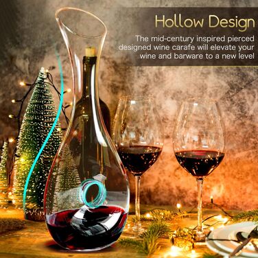 NUTRIUPS Red Wine Decanter, Crystal Glass Wine Carafe, Lead-Free Wine Carafe, Wine Decanting Vessel, Decanting Wine, Decanter in Hollow Circle Shape, 1.2L Decanter for Wine Lovers (straight)
