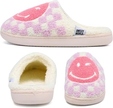 Домашні тапочки Smileyworld® для жінок та чоловіків з піною Memory Foam, м'які, теплі, плюшеві, для дому, рожеві, білі (фіолетовий у клітинку, 40/41 EU)
