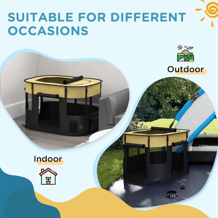 Клітка для собак PawHut, переносна, складана, жовта, 94 x 74 x 60 см