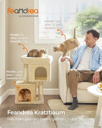 Feandrea Cat Tree Small, 67 cm Cat Tree, Kitten House for Kittens up to 3 kg, Large Platform, Sisal Posts, PCT611W01 (Beige)