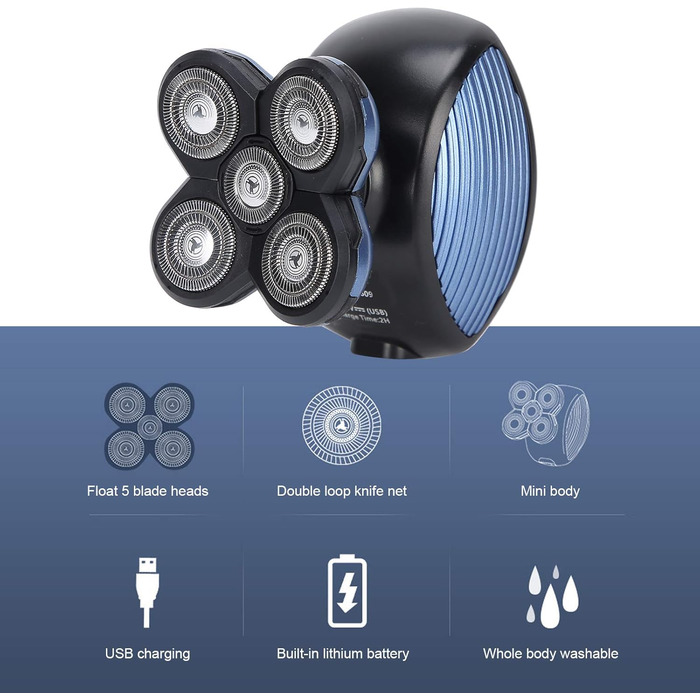 Електричний гоління голови для чоловіків Glatzen Rasierer з 5 лезами, USB, водонепроникний, з тримером та набором для догляду