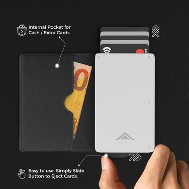 Гаманець чоловічий RFID захист Stealth Wallet - мінімалістичний алюмінієвий картхолдер зі шкіри (срібний/чорний)