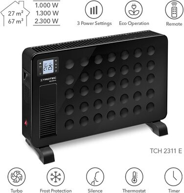 Електричний конвектор Trotec TCH 2311 E – 2300 Вт, чорний, мобільний