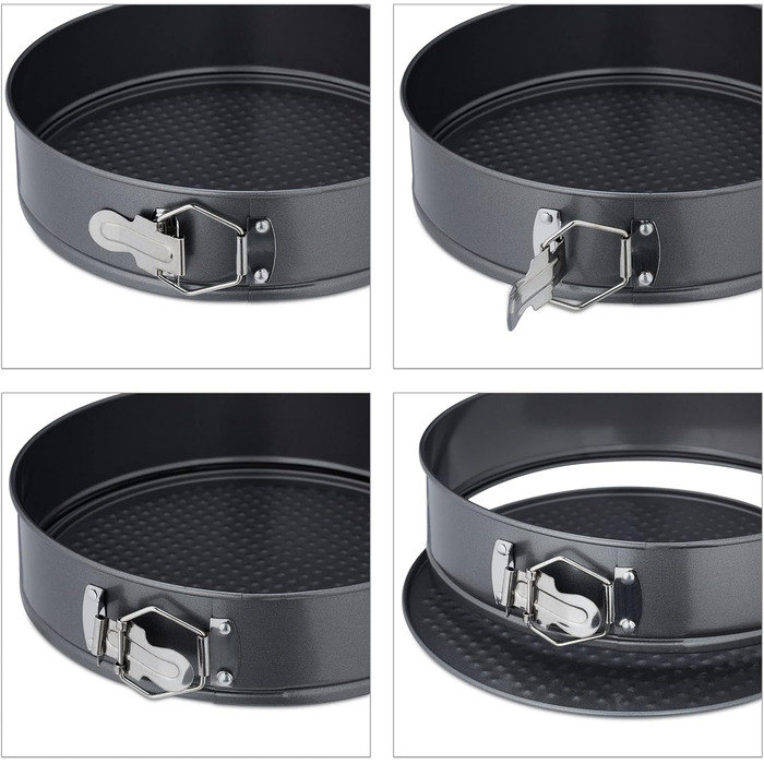 Набір форм для випічки Relaxdays, 7 шт., круглі, з нержавіючої сталі, антипригарне покриття, Ø 14-28 см, антрацит