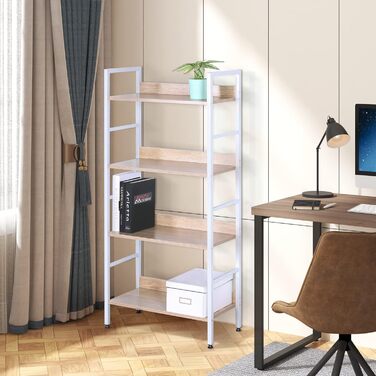 WOLTU 4-Tier Shelf Unit Bookshelf Kitchen Shelf Bathroom Shelf Made of Wood and Metal, Shelves for Storage Room 60 x 27.5 x 126 cm White + Light Oak RGB9304hei