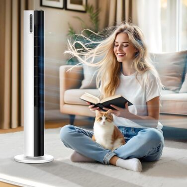 Турбовентилятор 110 см: тихий вентилятор з пультом, іонізація, 12 швидкостей, таймер 12 год, білий колір