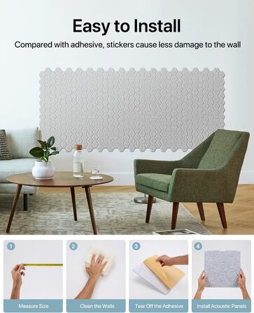 Самоклеючі звукопоглинаючі панелі для стін Akustikplatten, шумоізоляційні плити високої щільності для студії, дому та офісу, 30x30x0.9 см, 18 шт, сірі
