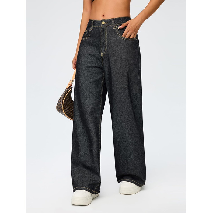 Джинси жіночі Damen Vintage Baggy, широкі, стиль Y2K 90-х, стрейч, чорні (Розмір S)