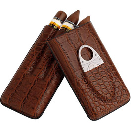 Вишуканий тютюнець PIPITA з натуральної шкіри крокодила для 3 сигар, з інтегрованим різаком та зручною сумкою для подорожей (колір: коричневий)