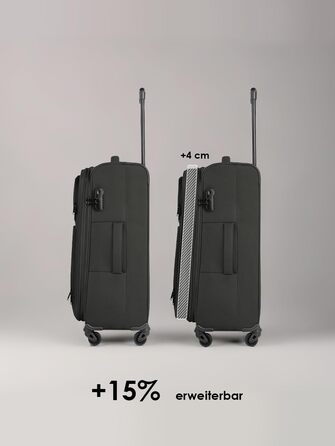 Набір валіз SMARTBOX 3 шт. для жінок та чоловіків | Легкі та міцні валізи-ролери, якісний softcase, 4 колеса та кодовий замок | Розширювані валізи (Чорний колір, валіза M (67 см))