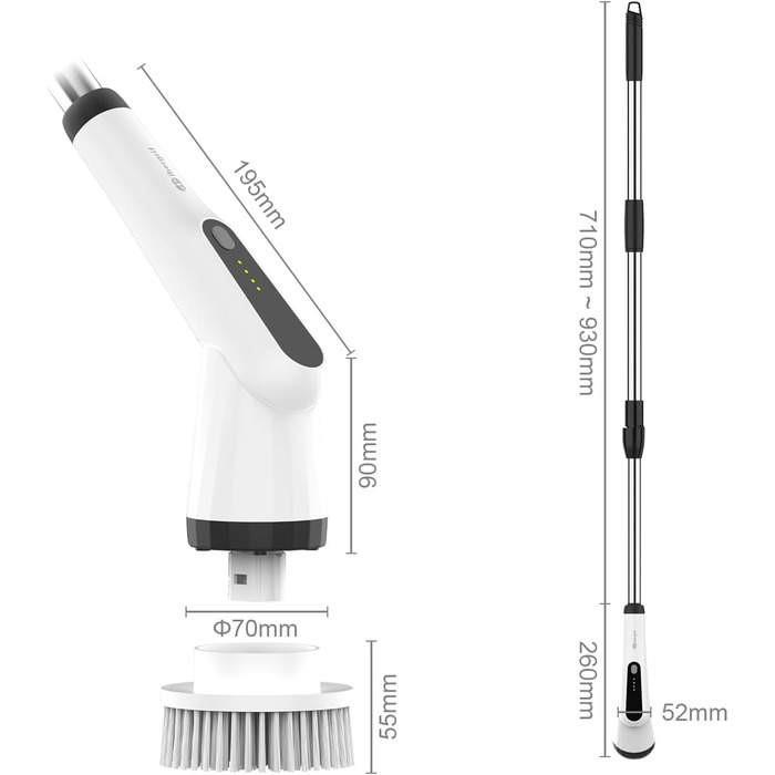 Електрична щітка для прибирання Ibergrif M34104 з 6 насадками, водонепроникна IPX7, з регульованою ручкою для ванної, кухні, підлоги