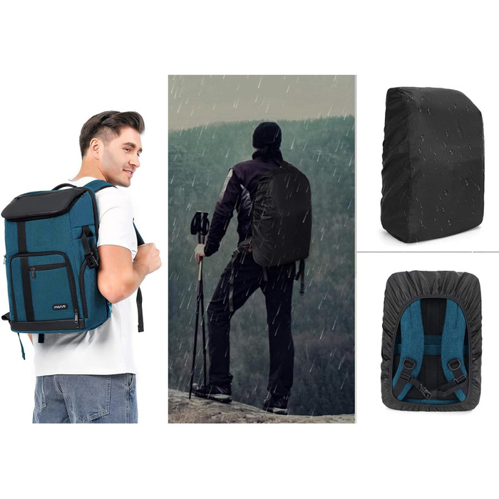 MOSISO Рюкзак для камери 17.3 дюйма, DSLR/SLR/беззеркальна камера, великий для чоловіків/жінок, з відділенням для ноутбука, тримачем для штатива та дощовиком, сумісний з Canon/Nikon/Fuji, блакитний