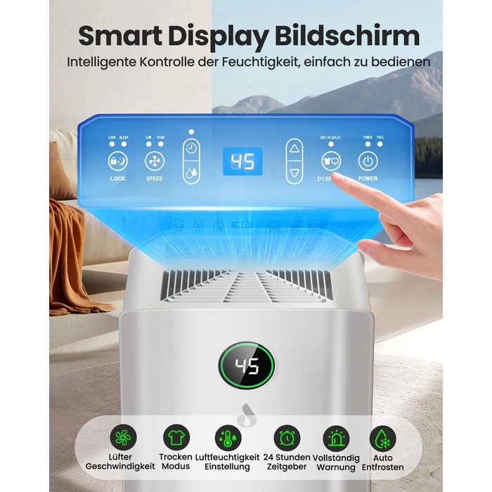 Електричний осушувач повітря 20л/день з цифровим дисплеєм, таймером та підключенням до каналізації. Для квартири, підвалу, вітальні.