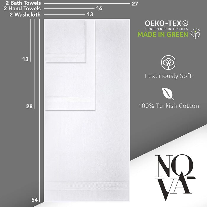 Набір розкішних турецьких рушників для ванної NOVA Luxury Linen, готельна якість, 6 предметів, колір Mirage Grey