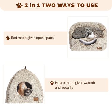 Cat Bed Washable Cat Sleeping Place for Cats Cat Cave Plush Pet Cat Head Pillow Cat House Cat Cushion Fluffy Kitten Puppy Snuggle Bed Pet Bed White (Coffee, Medium)