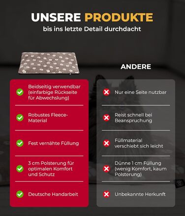 Підстилка для собак XS (45x65 см) – двостороння, м'яка, з наповнювачем 3 см – для дивана, авто, переноски – Tatze Beige, Made in Germany 45 x 65 см Tatze Beige