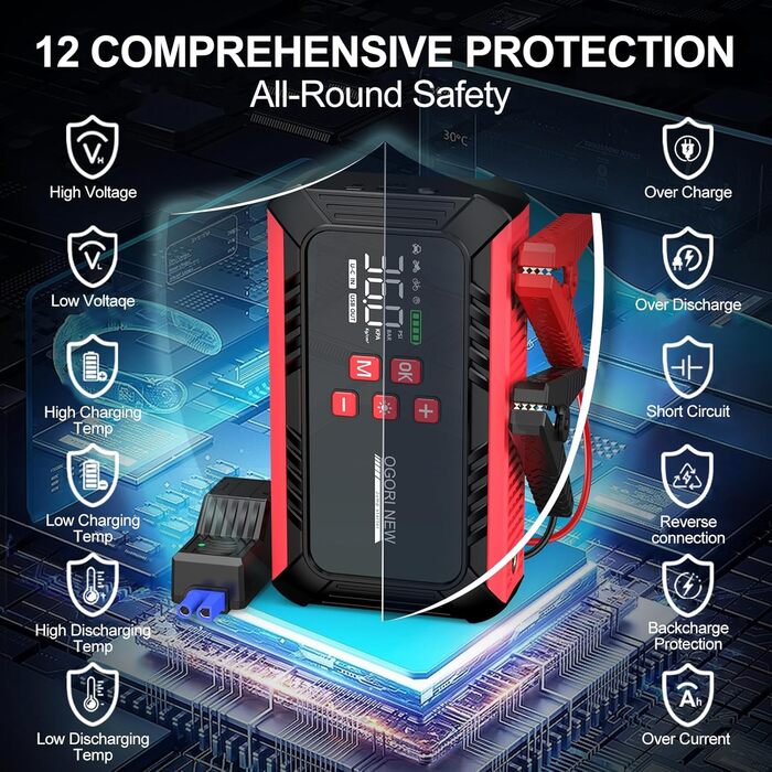 Powerbank з компресором 7000A для запуску авто 12V, 150PSI, 8L/10L (бензин/дизель), LED-ліхтарик