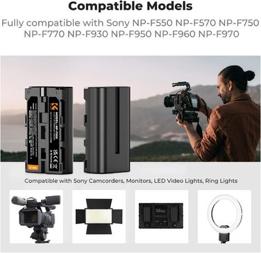 Акумулятори K&F CONCEPT NP-F550 2600mAh (2 шт.) + LED-зарядний пристрій (сумісні з Sony NP-F550)
