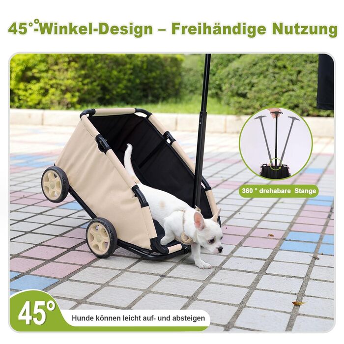 Міні-візок для тварин, складаний, багатофункціональний, з кишенькою та безпечним тросом (Хакі)