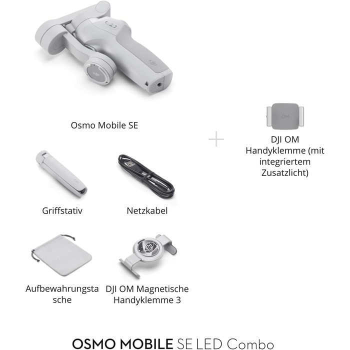 Стабілізатор DJI Osmo Mobile SE з підсвічуванням, 3-осьовий, для смартфонів, з ShotGuides та ActiveTrack 6.0, для зйомки Vlog