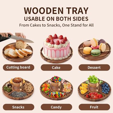 Дзеркальний підставка для тортів 30 см з дерева | Подвійна тортівниця з ніжками та кришкою (PET) | Тортниця-дзвіночок | Універсальна підставка для тортів на весілля, день народження, чаювання