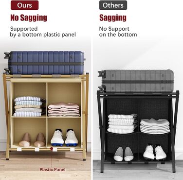aboxoo 2-Pack Luggage Rack with Storage, Guest Room, Folding, Holds up to 54.4 kg, Space-Saving Suitcase Racks for Guest Rooms, Bedrooms, Hotels, Black (Gold, 1 Piece)