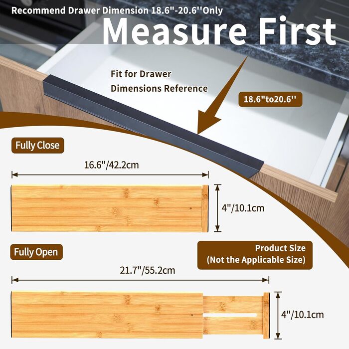 Utoplike 4 Pack Bamboo Adjustable Drawer Dividers, Adjustable Drawer Organizer, Spring-Loaded, for Clothing, Cosmetics in Bathroom and Bedroom Drawers