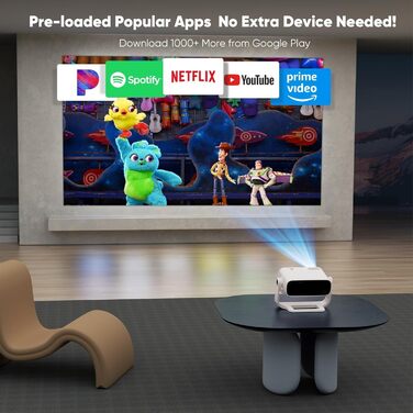 Розумний проєктор Beamer Full HD 1080P, 25000 люмен, Android 11, вбудовані додатки, 4D корекція трапеції, WiFi 6 & BT 5.2, проєктор для домашнього кіно 4K з поворотним підставою 120°, сумісний з iOS/Android/Laptops (Срібний)