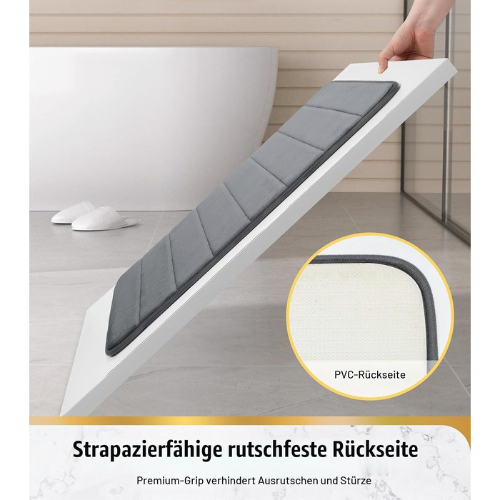 Килимок для ванної кімнати HITSLAM з ефектом пам'яті (Memory Foam), протиковзкий, 50 x 80 см, темно-сірий