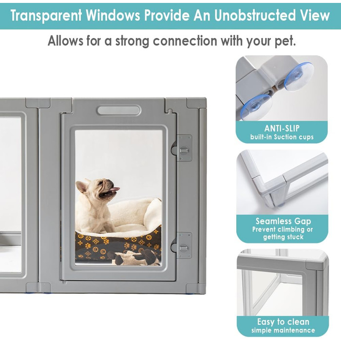 Забіг для собак Front Row: міцний, прозорий, з 6 панелями, 76,2 см, для дому та саду, легко збирається, складається, сірий, для собак маленьких та середніх порід