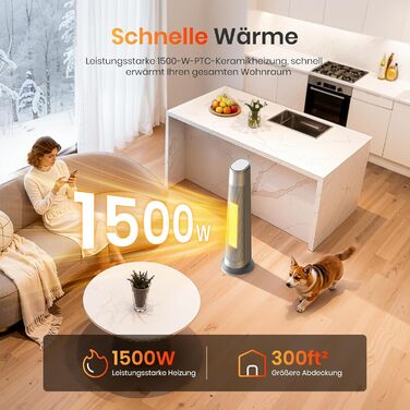 Електричний обігрівач PTC 2000W з термостатом та дистанційним керуванням, тихий, з осциляцією 70°, таймером 12h, захистом від перегріву та нахилу, чорний, 1 шт. (74 см, сріблястий)